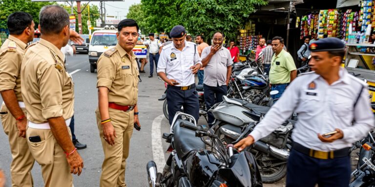 यातायात पुलिस द्वारा लाल कुर्ती क्षेत्र में सघन चेकिंग अभियान चलाया गया