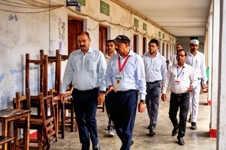 यूपीटेट परीक्षा के दौरान केंद्र का निरीक्षण करने पहुंचे मेरठ जिलाधिकारी डॉ वी के सिंह