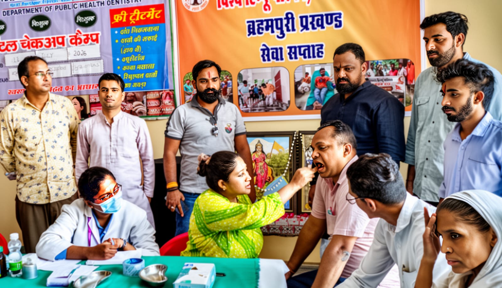 सेवा सप्ताह के दौरान आयोजित दंत शिविर में मरीजों की देखभाल करती चिकित्सक