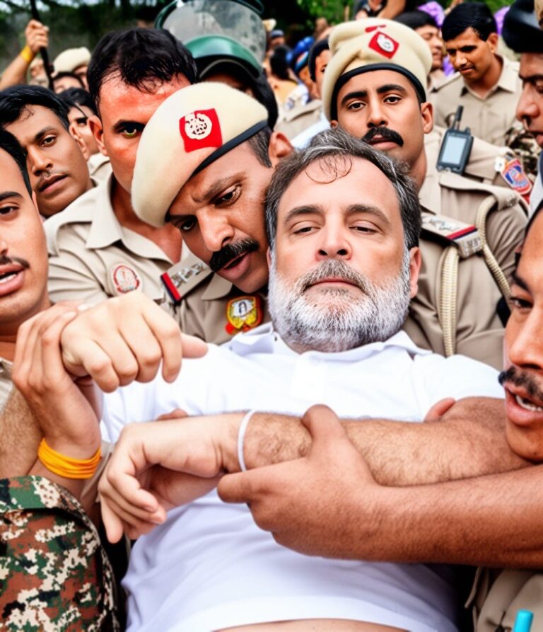 पुलिस गिरफ्त में राहुल गांधी