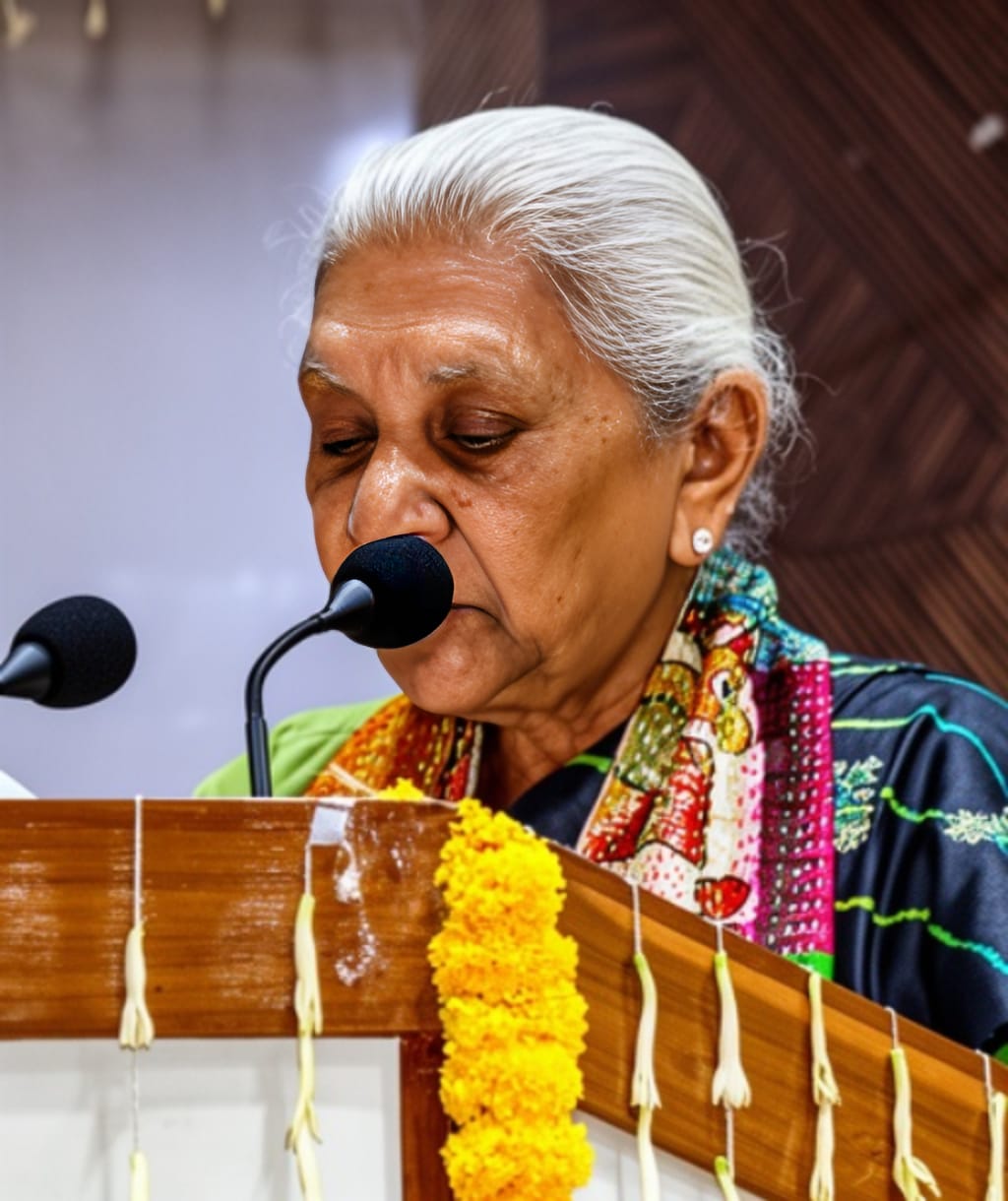 चौधरी चरण सिंह विश्वविद्यालय में आयोजित दीक्षांत समारोह को संबोधित करती उत्तर प्रदेश राज्यपाल आनंदीबेन पटेल
