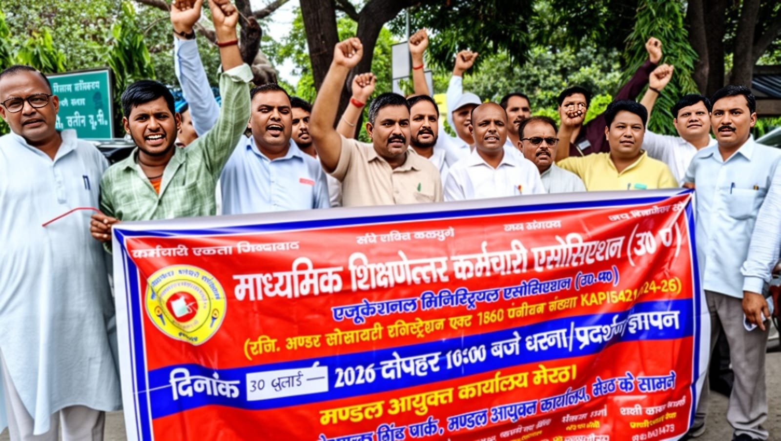 धरना देते शिक्षणेत्तर कर्मचारी