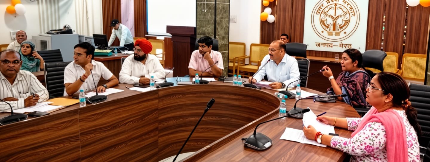 विकास भवन में गौ संवर्धन को लेकर बैठक करते मेरठ जिलाधिकारी डॉ वी के सिंह