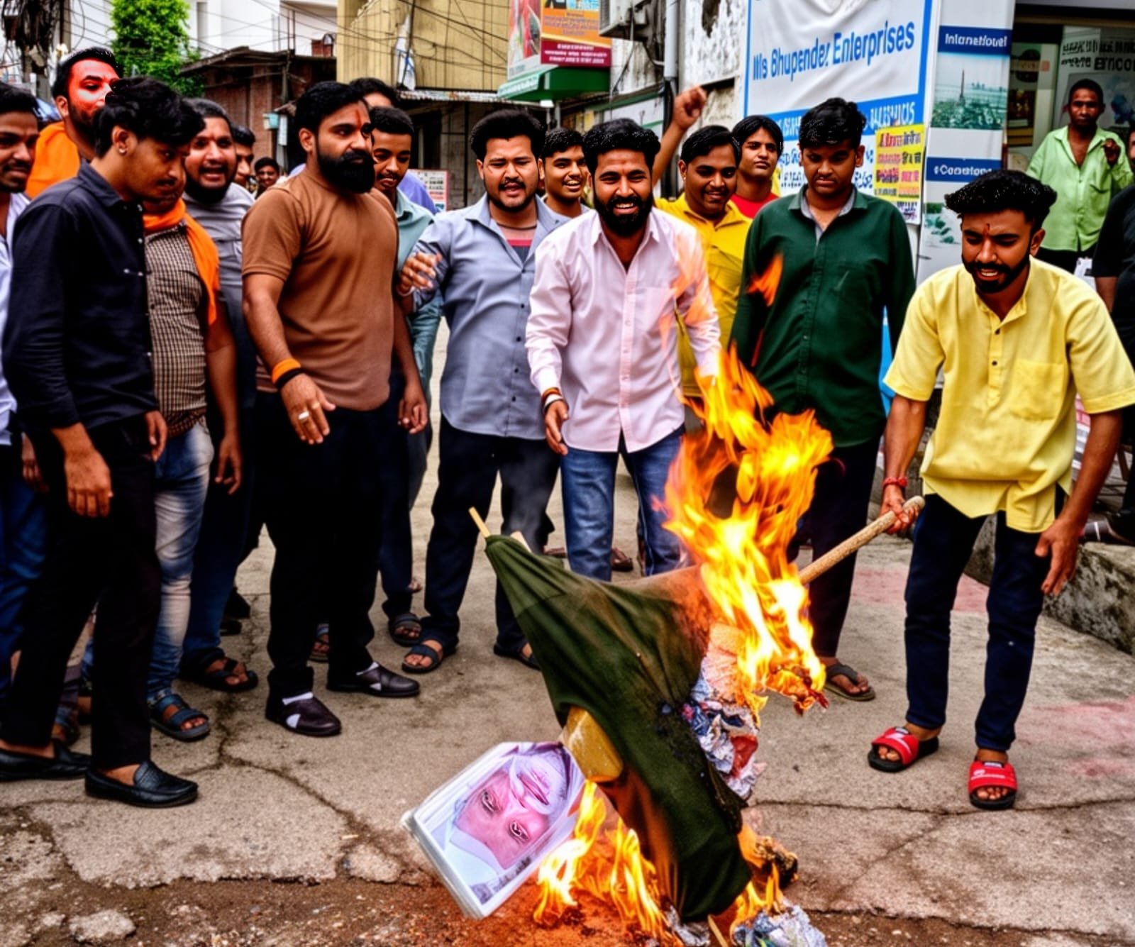 सांसद पप्पू यादव का पुतला फूंकते बजरंग दल कार्यकर्ता