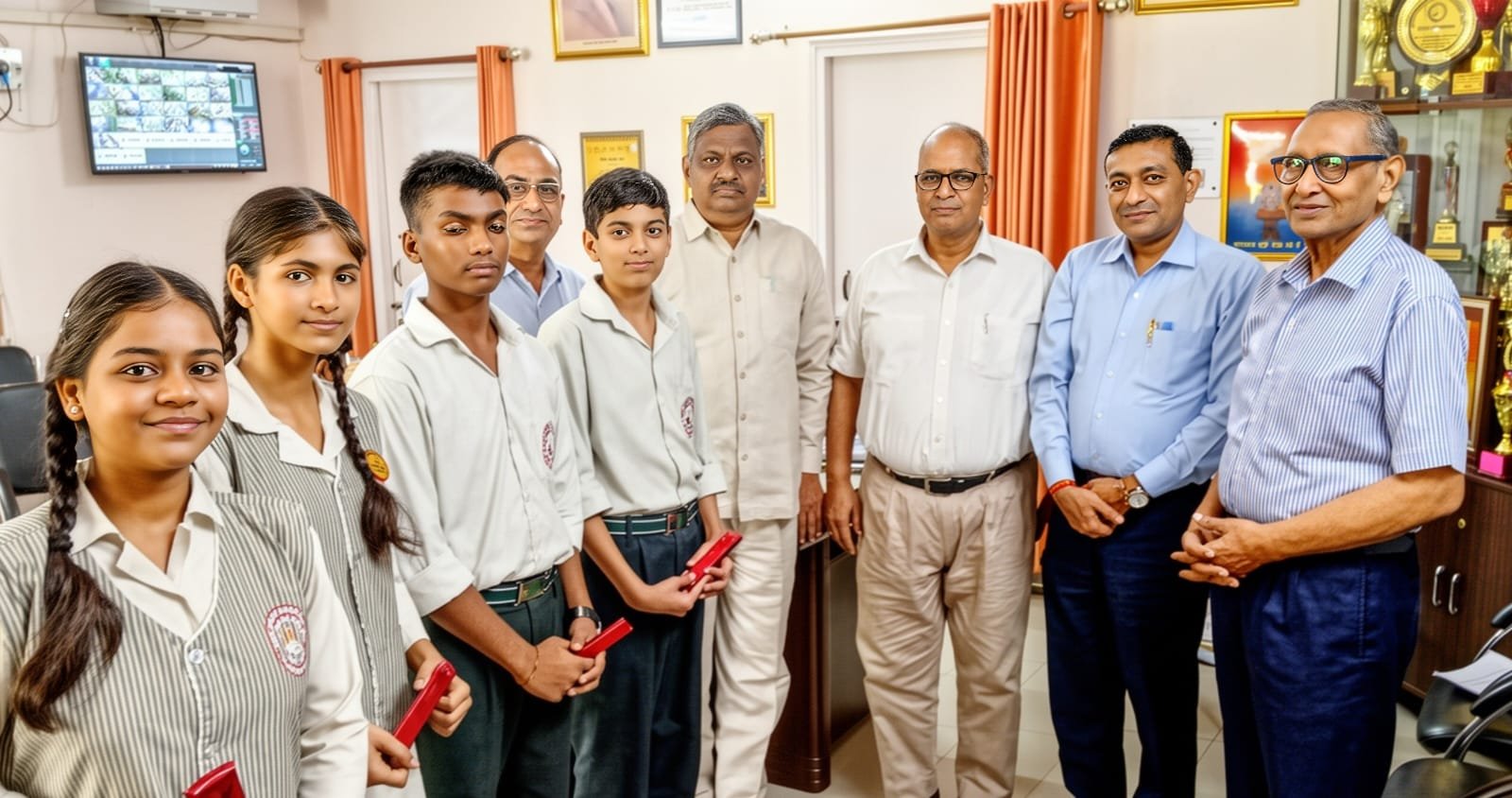 विद्यालय परिवार के साथ गणित प्रतियोगिता में शामिल छात्राएं