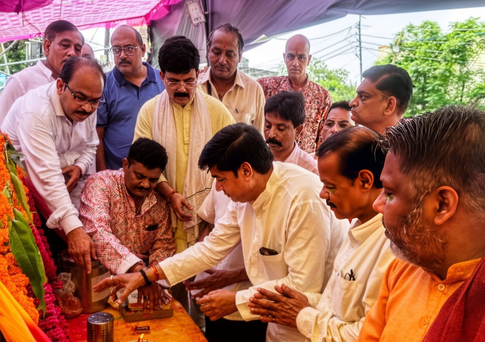 दीप प्रज्वलित कर कावड़ शिविर का शुभारंभ करते रंजन शर्मा