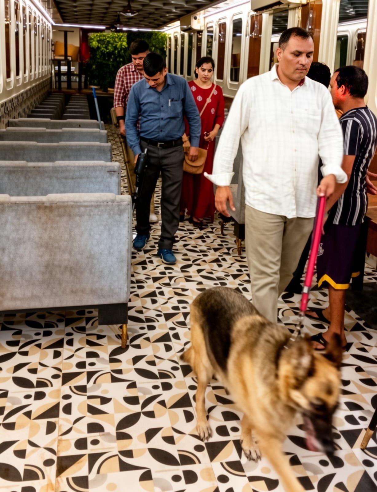 सुरक्षा के तहत होटल पर चेकिंग करते पुलिस अधिकारियों का दस्ता