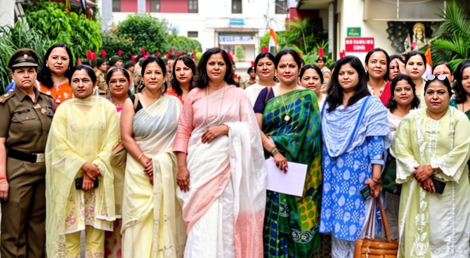 स्वतंत्रता दिवस कार्यक्रम में राष्ट्रध्वज के सम्मान में खड़ा विद्यालय परिवार