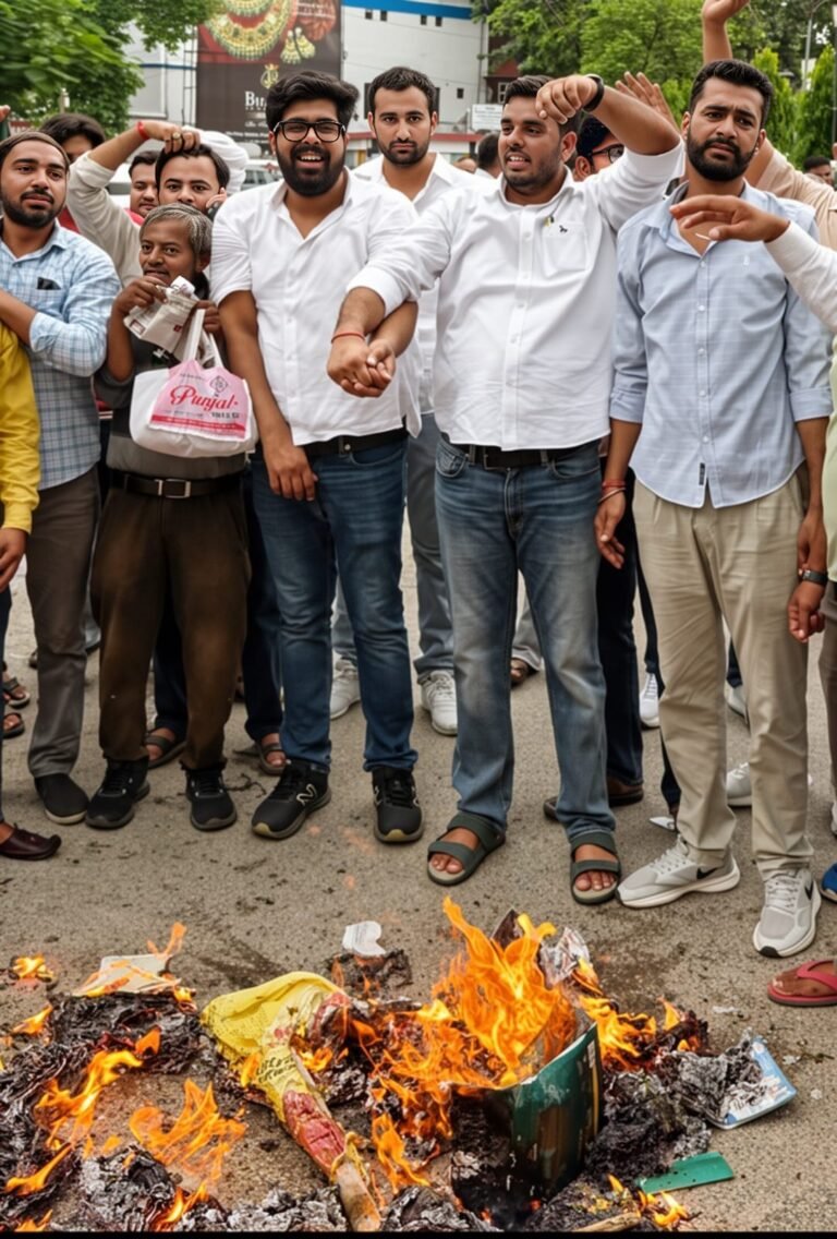 सपा प्रमुख के खिलाफ नारेबाजी करते हुए उनका पुतला दहन किया