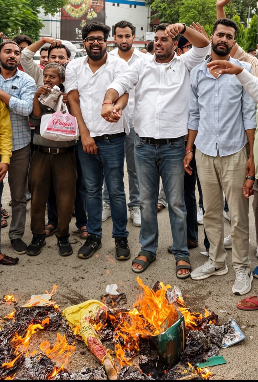 सपा प्रमुख के खिलाफ नारेबाजी करते हुए उनका पुतला दहन किया