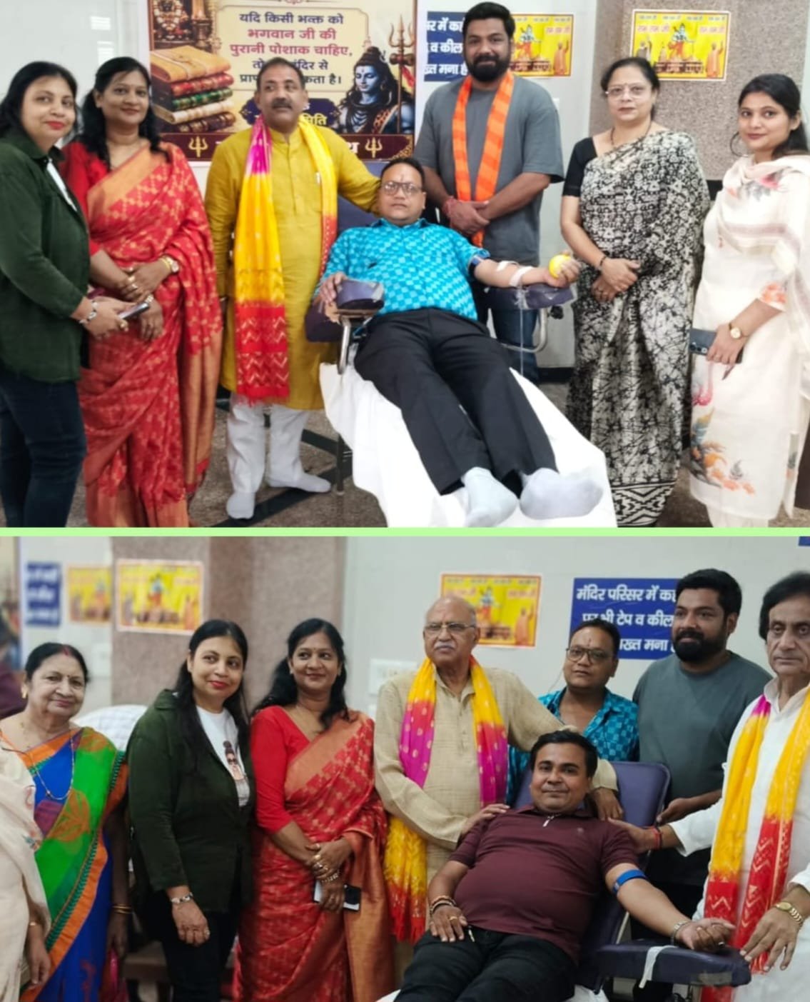 शिविर में रक्तदान करते आयोजन समिति के सदस्य