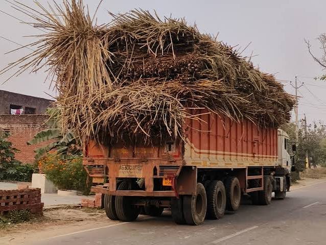 गन्ने से लदे ट्रक