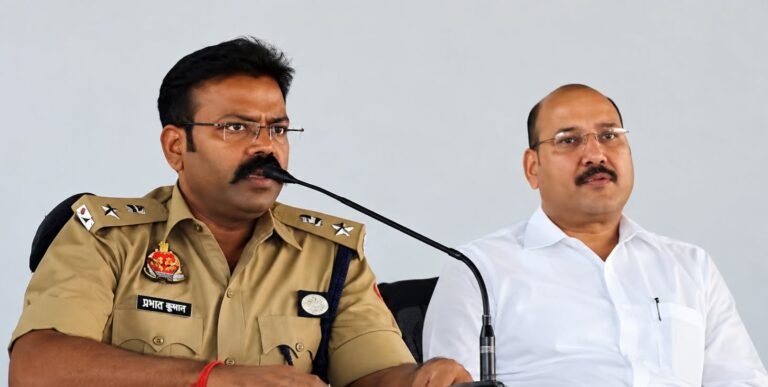 रिजर्व पुलिस लाइन स्थित बहुउद्देशीय हाल में आयोजित केंद्रीय शांति समिति की बैठक को संबोधित करते एसएसपी बीबीजीटीएस मूर्ति